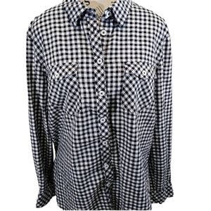 Bit and‎ Bridle Women's Navy/Black and White Gingham Western Button Down Shirt L